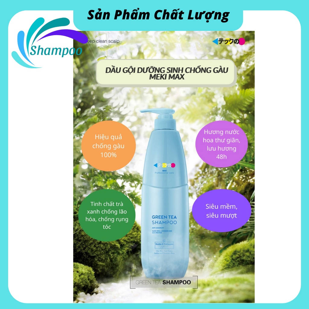 Dầu gội xả MEIKI MAX 780ml làm sạch gàu cao cấp suôn mềm mượt tóc chính hãng meiki xanh