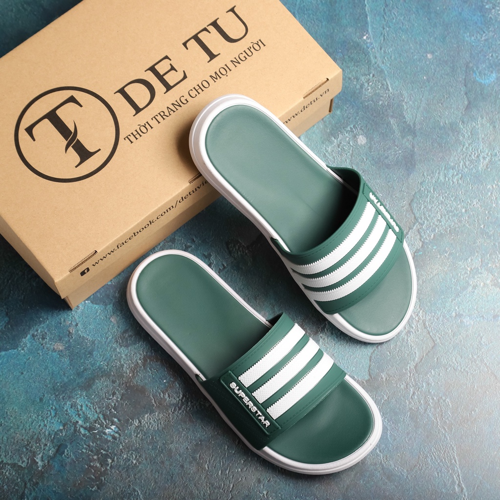 Dép Nam Quai Ngang DETU DNT15 Họa Tiết 3 Sọc màu Xanh Lá