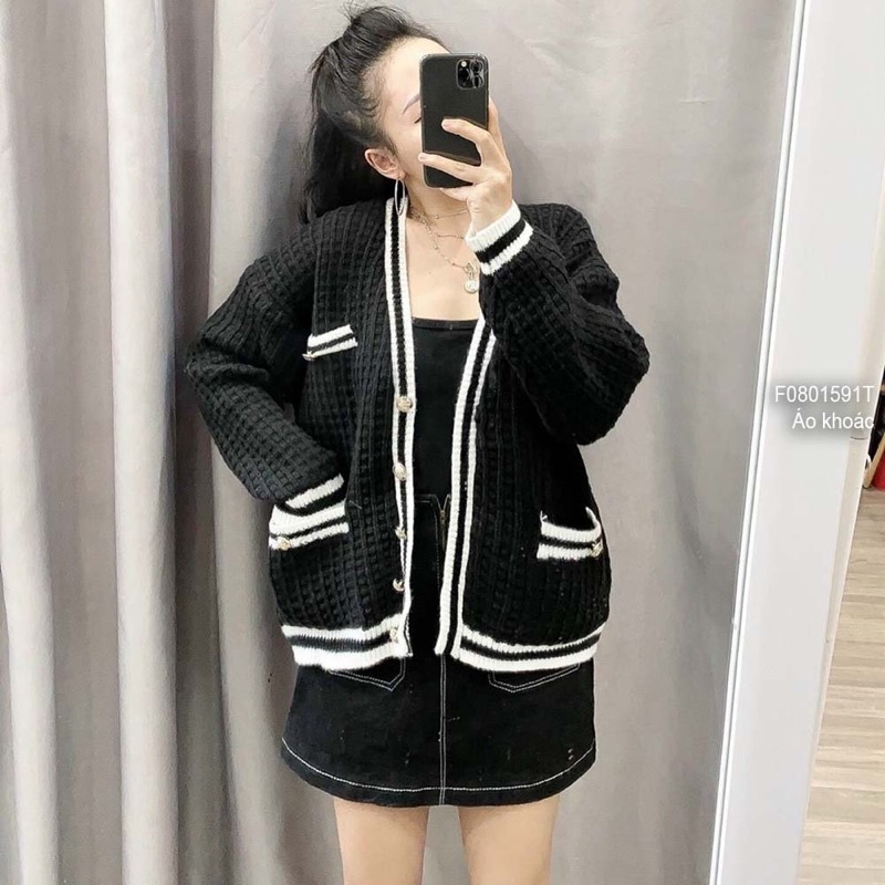 Áo khoác len nữ tay dài 4 túi phối viền nổi - chất len dày dặn VIENS STORE