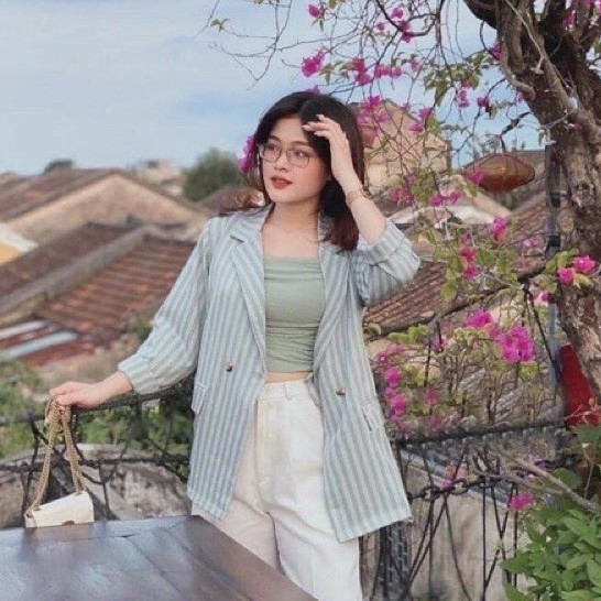 Áo vest nữ form rộng kẻ sọc , áo khoác blazer kẻ sọc phong cách hàng quốc chất mịn đẹp | BigBuy360 - bigbuy360.vn