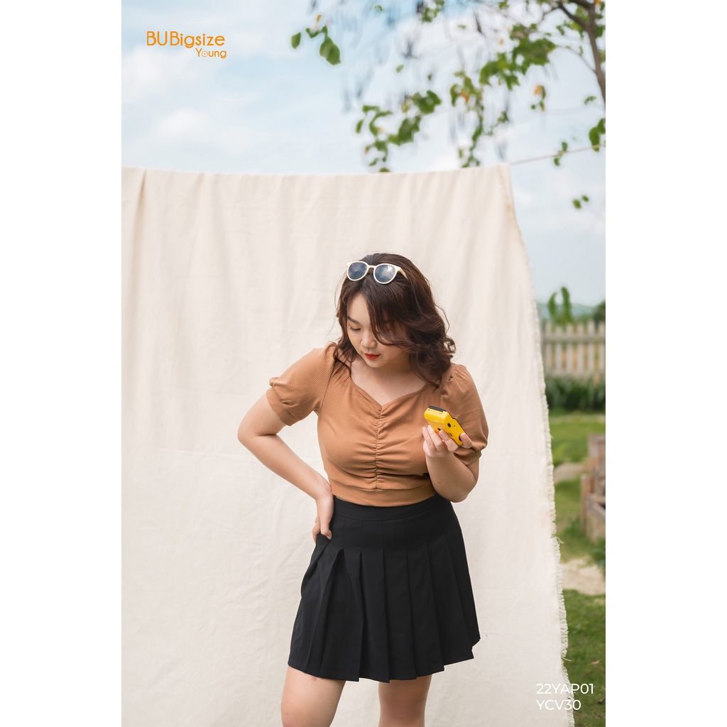 Áo thun nhún dọc thân trước BIGSIZE (55kg đến 95kg) - 22YAP01 - [BU Bigsize Young]