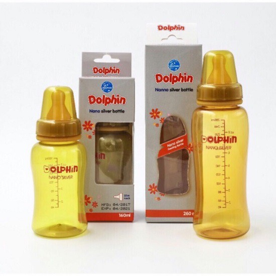 Bình sữa nano cổ hẹp Dolphin 160ml và 260ml.(Tặng 1 núm silicon)