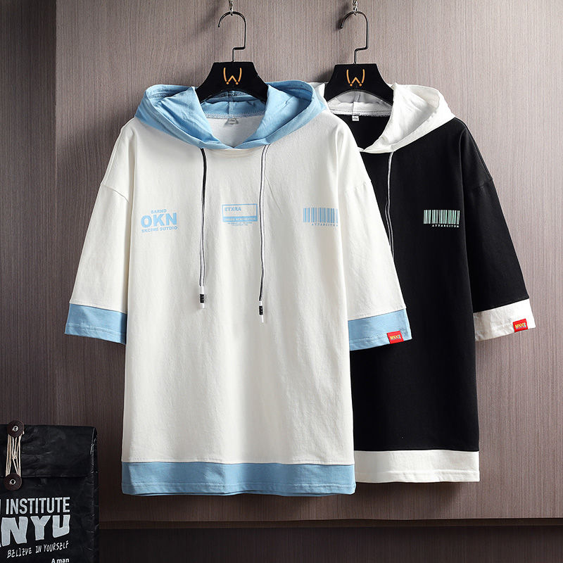 Áo Hoodie Tay Ngắn 100% Cotton Thoáng Khí In Họa Tiết Thời Trang Mùa Hè Cho Nam Size M-4Xl