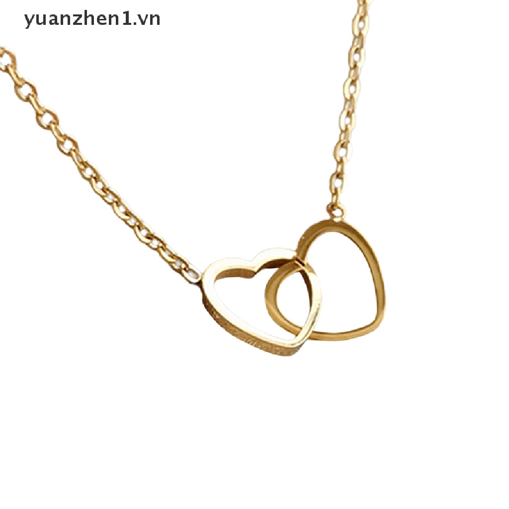 Vòng cổ hình trái tim đôi bằng thép không gỉ xinh xắn
