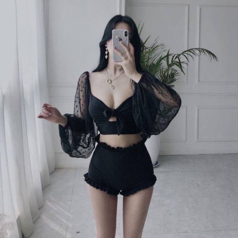 Bikini tay lưới hàng cao cấp (kèm hình thật cả màu đem và trắng)