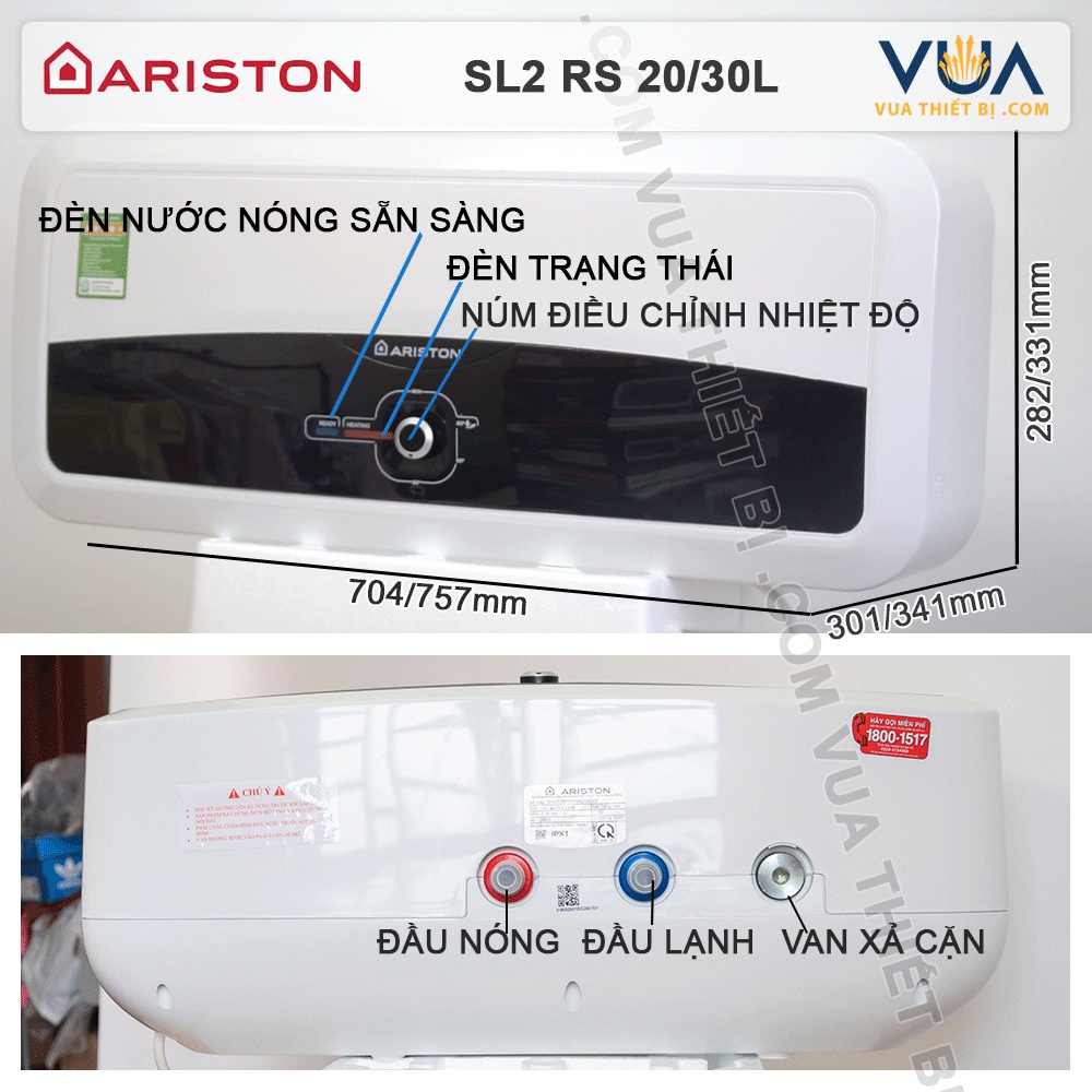 ARISTON SLIM2 RS 30 LÍT - SL2 30RS - Bình Nóng Lạnh Gián Tiếp