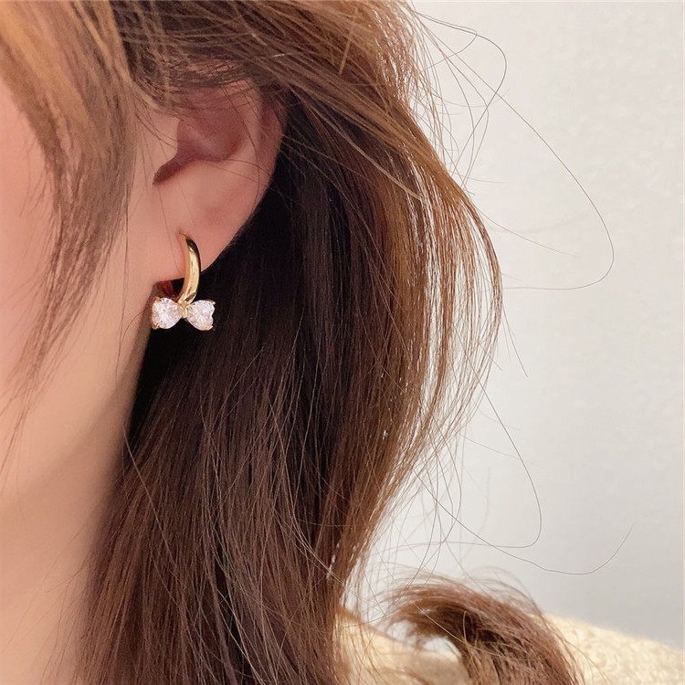 Khuyên Tai Kim Loại Hình Nơ Trái Tim Đính Đá Zircon Cao Cấp 2022 Cho Nữ