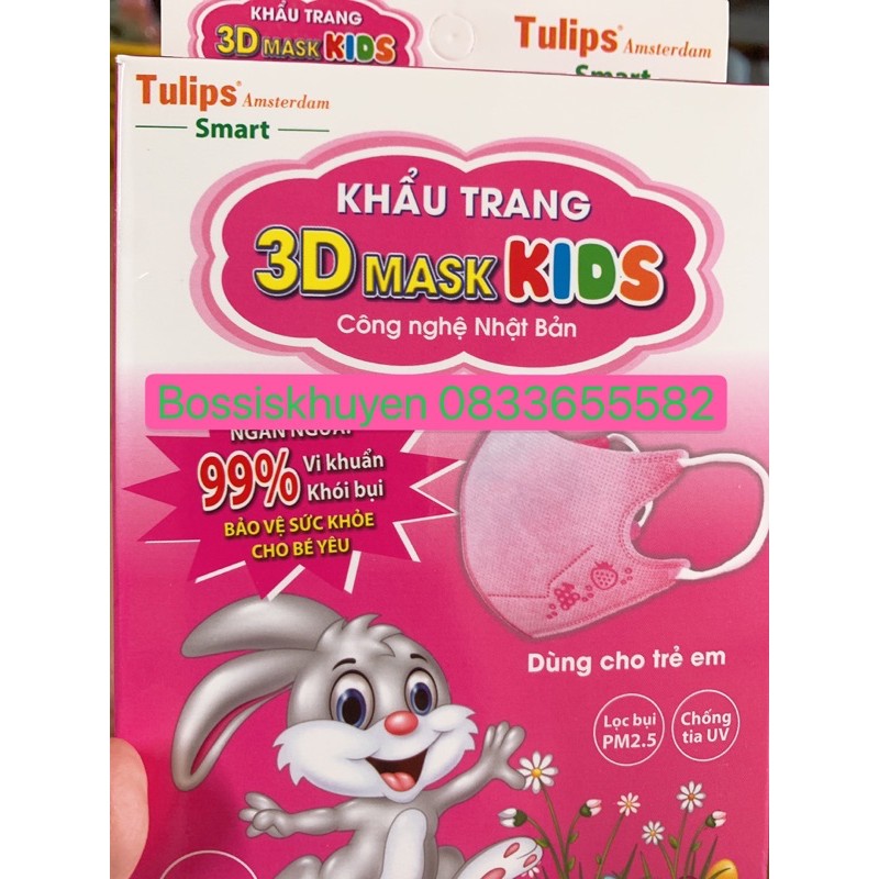 [CHÍNH HÃNG 7-14tuổi HỘP 10c]Khẩu trang trẻ em 3D KIDS hãng Tulips,khẩu trang y tế