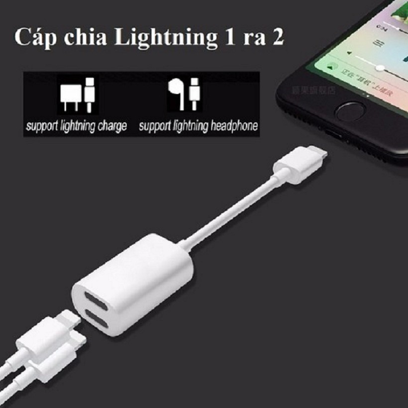 Cáp chia cổng Lightning 1 ra 2 cho Iphone 7, 7 Plus, 8, 8 Plus, X