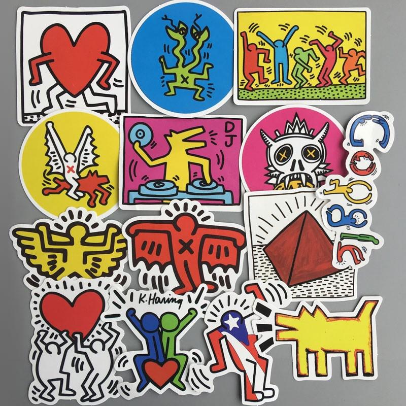 Y&P| Hình Dán Chống Nước Keith Haring Thời Trang Đường Phố Mũ Bảo Hiểm Máy Tính Xách Tay Hành Lý Dán Thiết Lập, 14 tờ
