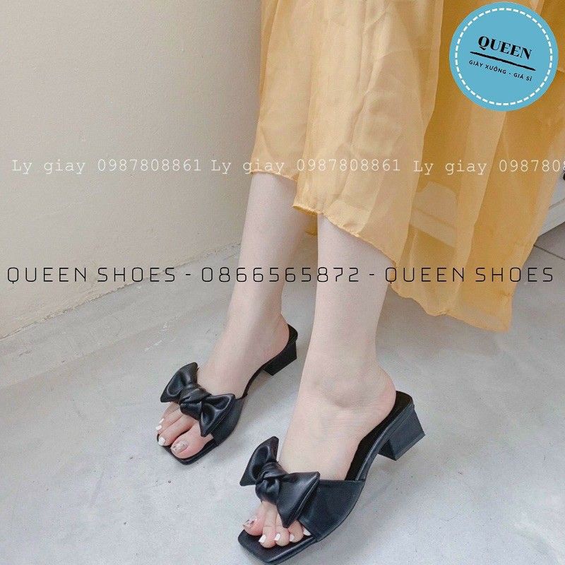 giày cao gót đế vuông 3cm thắt nơ sang chảnh mã 36