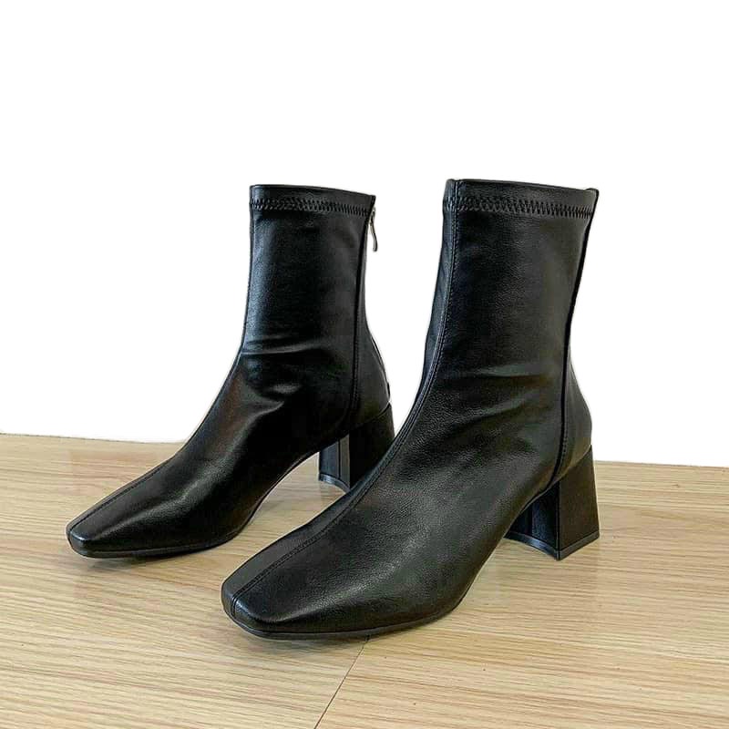 [Mã LTP50 giảm 50000 đơn 150000] Giày boot nữ cao cổ da mềm HADU GB05 gót vuông 5p mũi vuông khoá cao cấp
