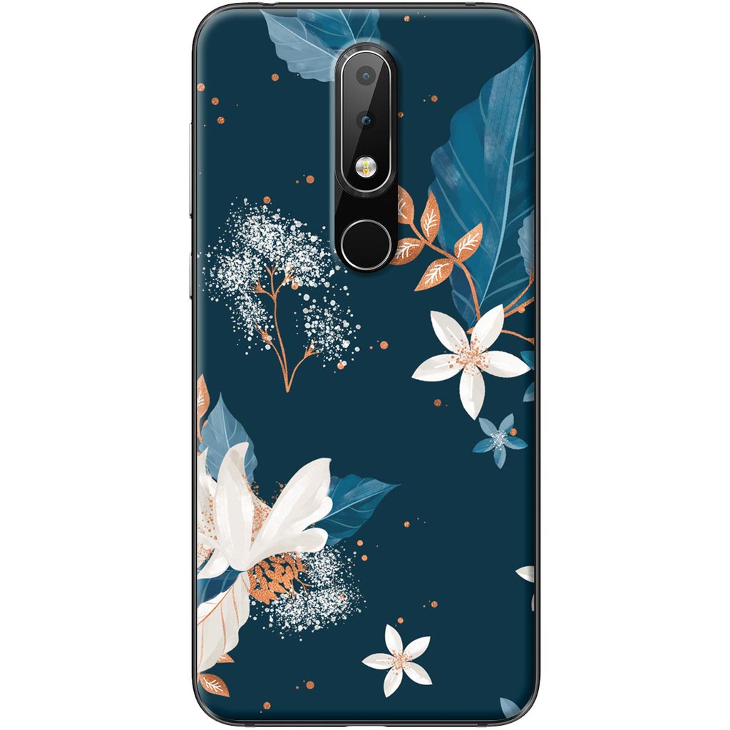 Ốp lưng nhựa dẻo Nokia 5.1 Plus, 6.1 Plus in hình Hoa trắng nền xanh