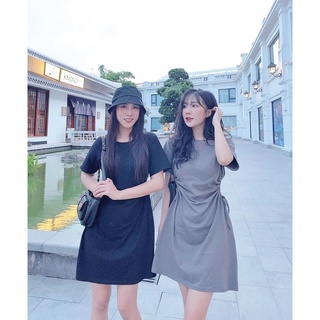Đầm trơn xoè nhẹ rút dây eo
