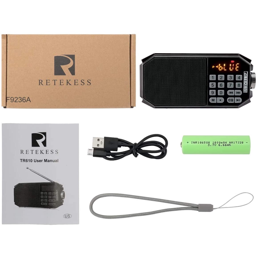 Radio Retekess TR610 Với Loa Bluetooth Không Dây Màu Đen Để Nghe Nhạc Mp3 Và Ghi Âm Rảnh Tay Có Giắc Cắm Tai Nghe