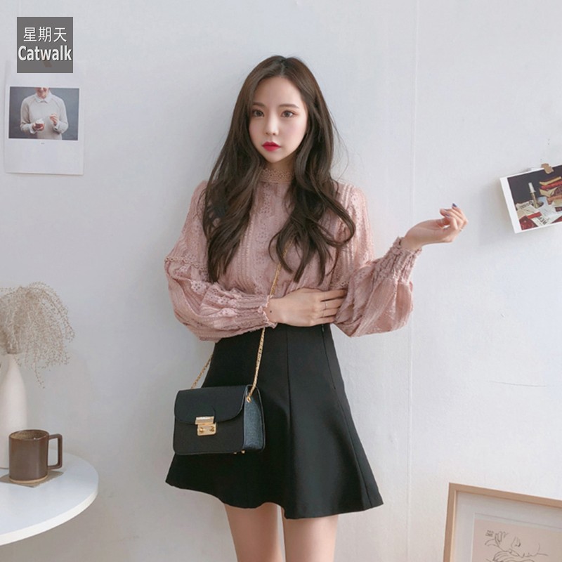 Áo sơ mi ren kiểu dài tay Emilyshop ulzzang