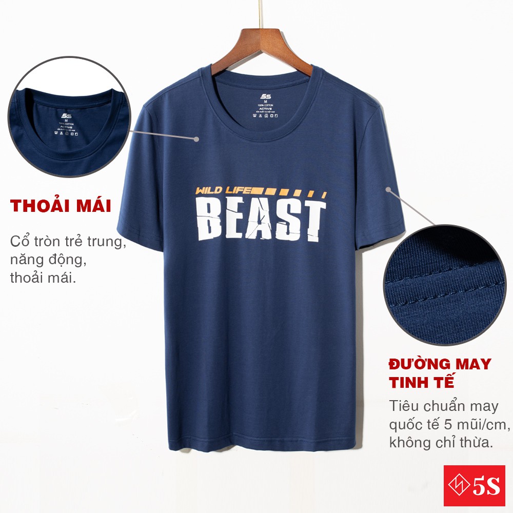 Áo Thun Nam Tay Ngắn Cổ Tròn 5S (3 màu) In Chữ, Chất Liệu Cotton Mềm Mịn, Co Giãn, Thấm Hút Mồ Hôi Cực Tốt (TSO21015)