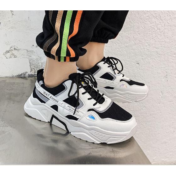 Giày Thể Thao PHẢN QUANG Sneaker Nam Đen Trắng💥 Giày buộc dây Watahhh Tăng Chiều Cao 5cm Full Box