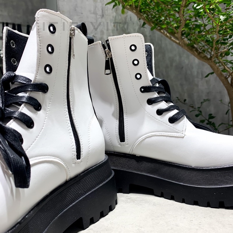 Giày boot trắng 0825 đế cao chất liệu da cao cấp dành cho nữ