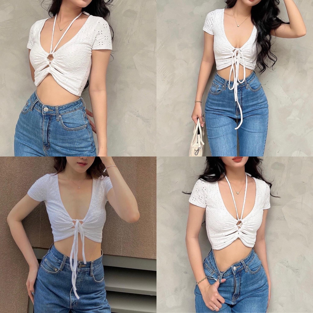 ÁO CROPTOP TRẮNG THÊU