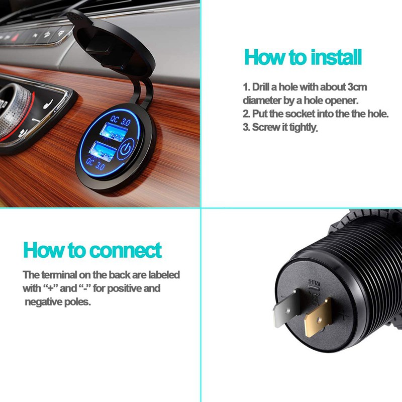 Cốc Sạc Nhanh Usb 3.0 12v 36w Cho Xe Ô Tô / Xe Tải / Tàu Thuyền