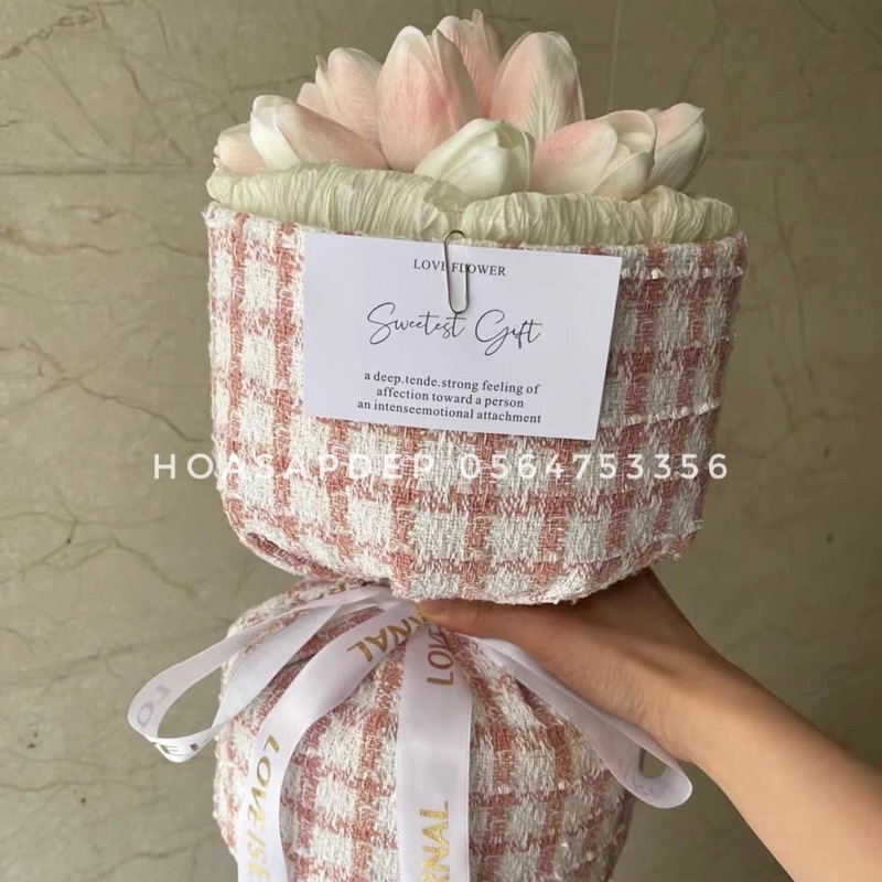 BÓ HOA TULIP CAO SU NON BỌC VẢI DẠ CAO CẤP