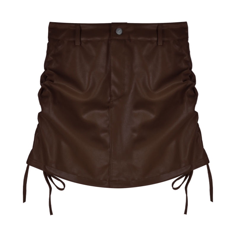 Chân Váy Da PU Lưng Cao Phối Dây Rút Thời Trang Mùa Hè 2022 Dành Cho Nữ