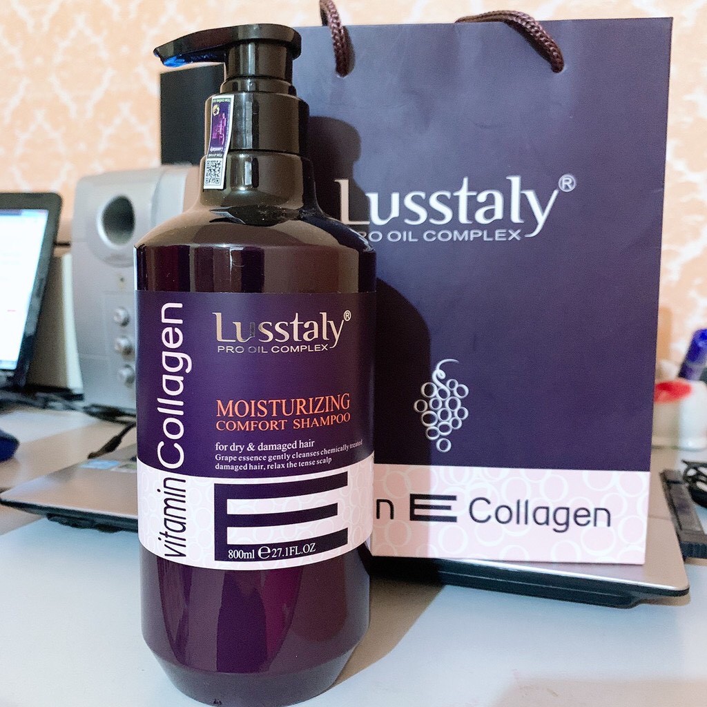 Dầu gội cao cấp Lusstaly Collagen Vitamin E 800ml phục hồi hư tổn, chống rụng tóc, tăng độ phồng cho tóc