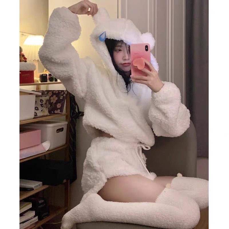 Set áo croptop bông tai gấu dài tay kèm quần short ngắn xinh xắn phong cách ulzzang SAM SAM BOUTIQUE