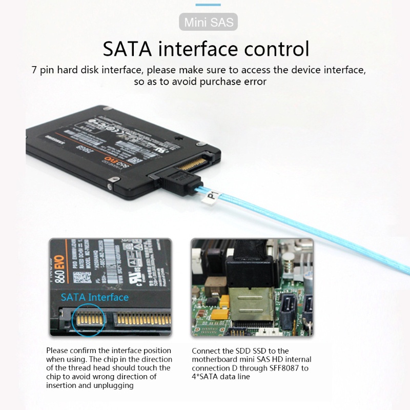 Dây cáp chuyển đổi dữ liệu 0.5m/1m Mini SFF-8087 sang 4 SATA Mini SFF8087 36P sang 4 SATA 7P 12Gbps
