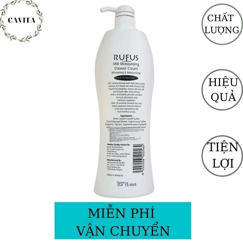 Sữa Tắm-Dầu Gội Rufus Nam 1050ml Malaysia CAVITA, lưu hương lâu, nhiều bọt, tiết kiệm
