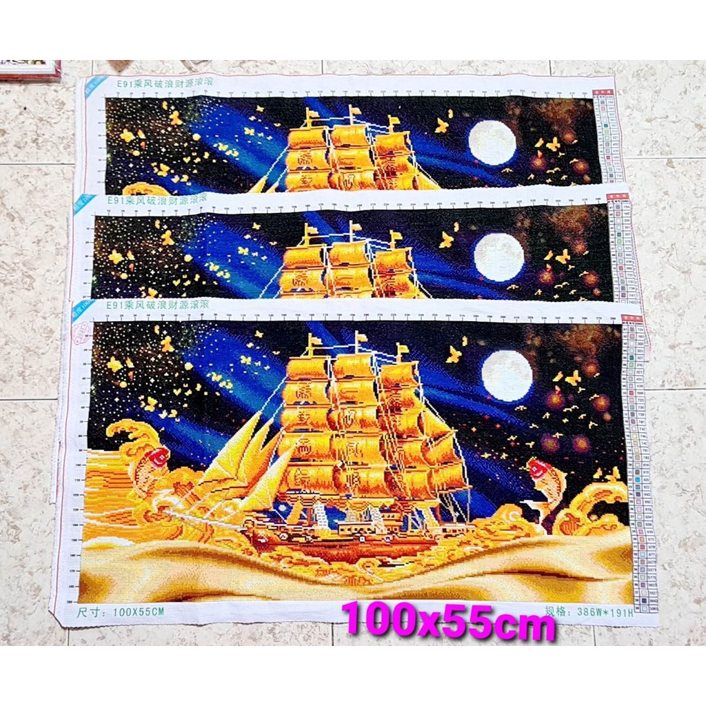 Tranh thêu kín Thuận buồm xuôi gió E91(100x55cm), EDB91(150x70cm) -chưa thêu