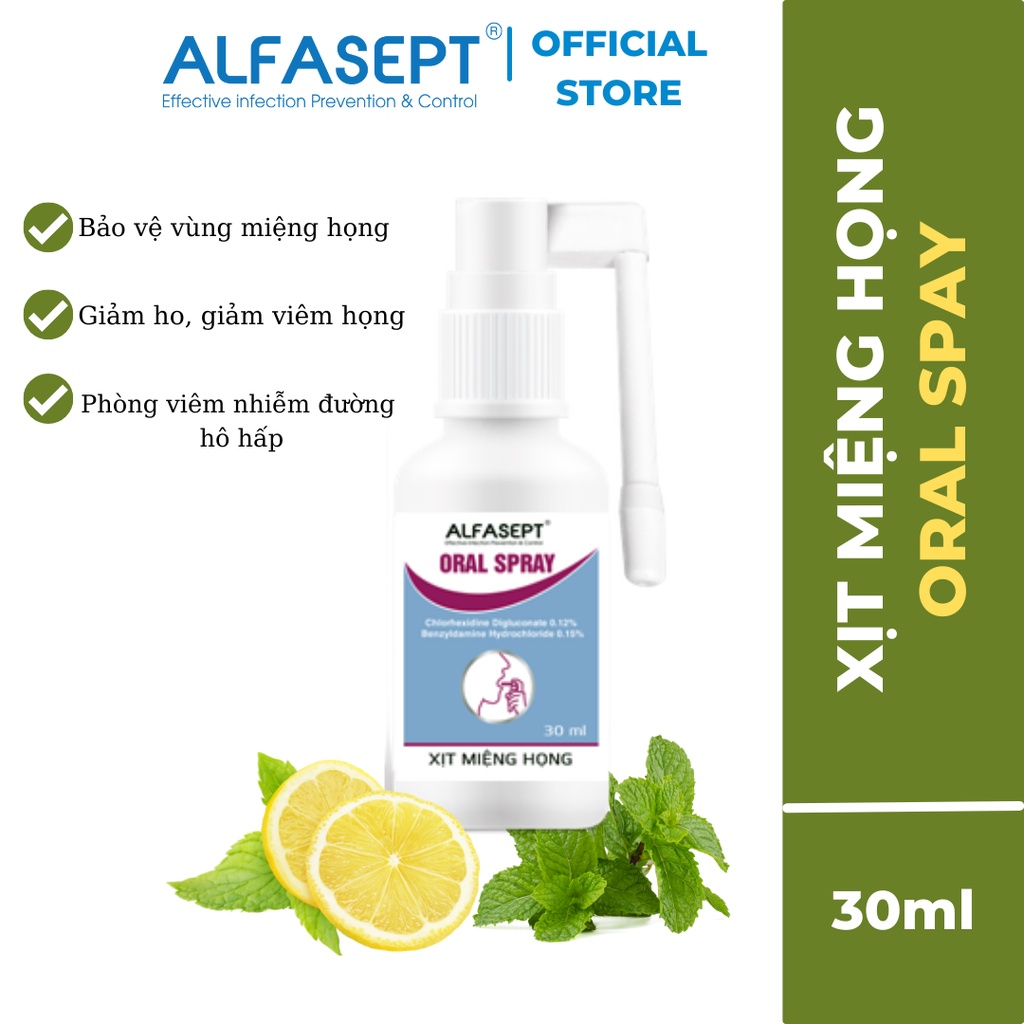 Xịt họng Alfasept Oral Spray 30ml - Giảm ho, giảm đau rát họng, viêm họng họng, viêm răng lợi