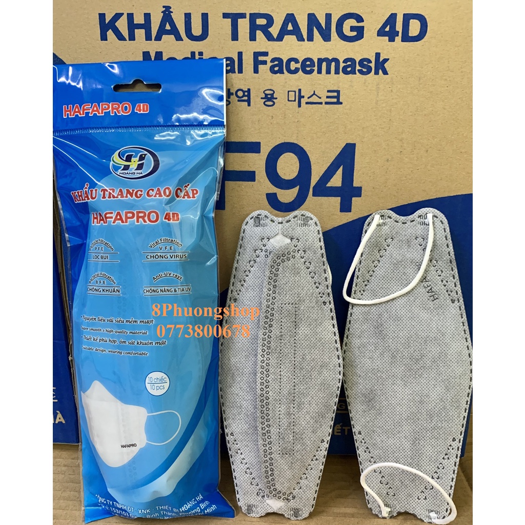 Khẩu trang KF94 Hafapro set 10 cái - Khẩu trang 4D Hafapro 4 lớp Kháng Khuẩn 10 cái/ túi