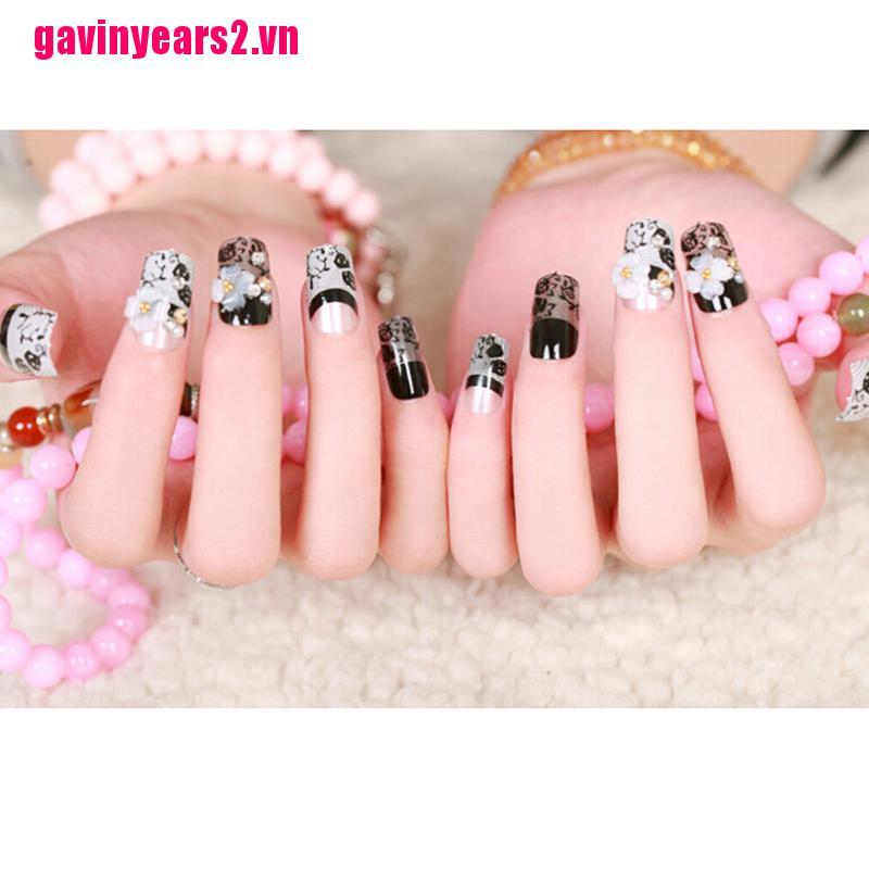 (Hàng Mới Về) Bộ 24 Móng Tay Giả Đính Đá Đáng Yêu