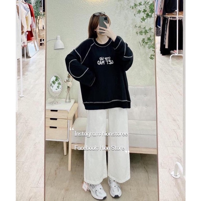 ẢNH THẬT] Áo Sweater Chỉ Nổi Chữ Thêu Phong Cách Unisex Nam Nữ Dáng Rộng