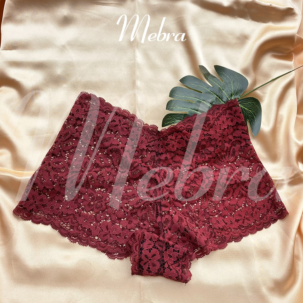 Set đồ lót bralette nữ ren hoa đỏ đô quần đùi boxer không gọng mút mỏng thương hiệu Mebra A092 | BigBuy360 - bigbuy360.vn
