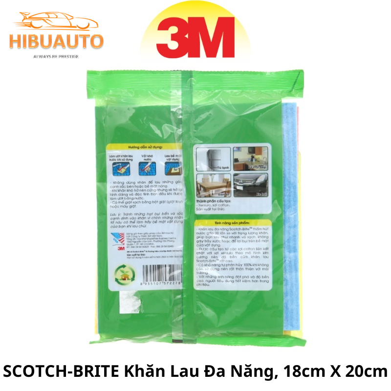 Khăn Lau Đa Năng 3M SCOTCH-BRITE 18cm X 20cm XA010911148, sạch vết bẩn, Không gây trầy xước bề mặt cần lau
