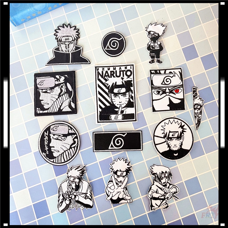♥ Miếng Dán Ủi Thêu Hình Naruto - Sasuke / Kakashi ♥ 1 Sticker Ủi Thêu Hình Hai Màu Đen Trắng Cổ Điển