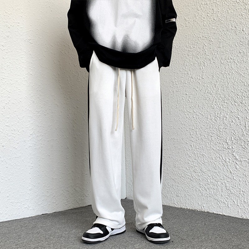 Quần Ống Rộng Nam Nữ Kiểu Dáng Unisex ⚡ Quần Jogger Thể Thao ⚡ - Phối Màu Đen Trắng - Chất Liệu Umi Hàn