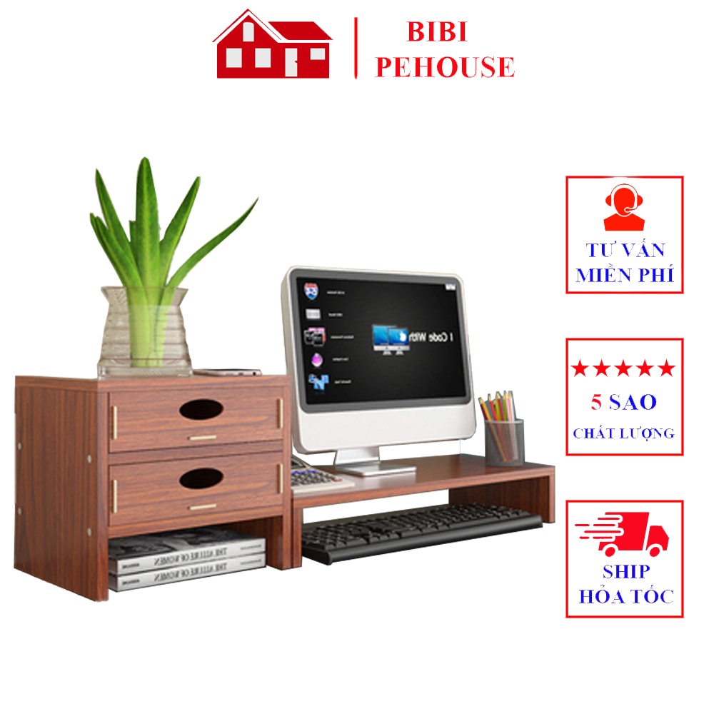 Kệ để máy tính, tài liệu văn phòng, bàn máy tính có 2 ngăn đựng tài liệu sách vở bibi shop
