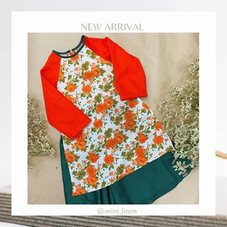 Áo dài bé trai, bé gái Mint Baby, áo dài trẻ em vải linen cao cấp an toàn da bé hoạ tiết