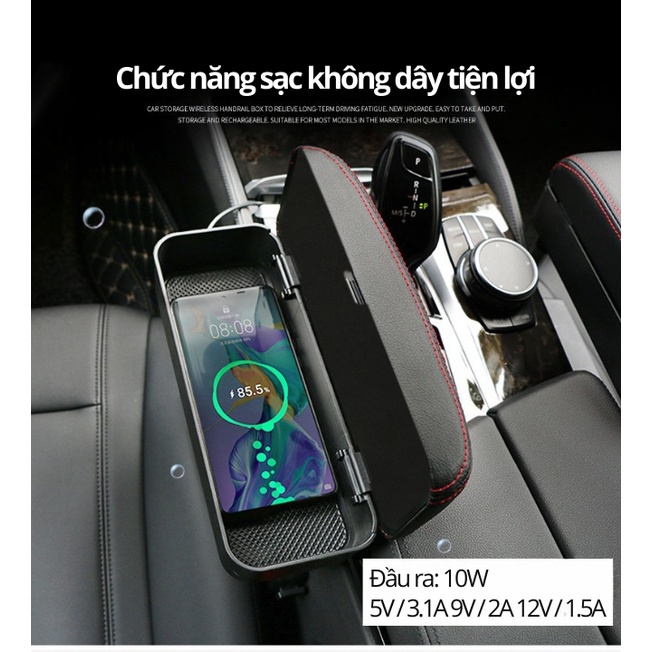 Hộp Kê Tay Ô Tô Kết Hợp Sạc Điện Thoại Không Dây Đa Năng 6 By-801