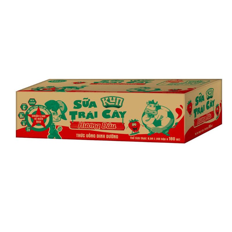 Thùng 48 hộp sữa trái cây KUN hương dâu 180ml