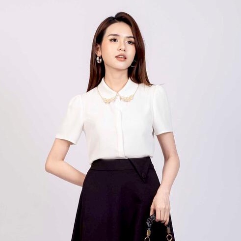 Áo sơ mi cổ đức, thêu con ve, tay cộc MMOutfit M-AO071021218