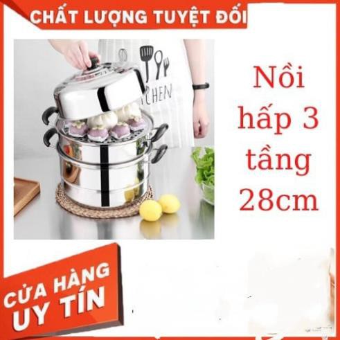 Nồi hấp inox 3 tầng hiện đại kích thước lớn, có thể sử dụng trên mọi loại bếp