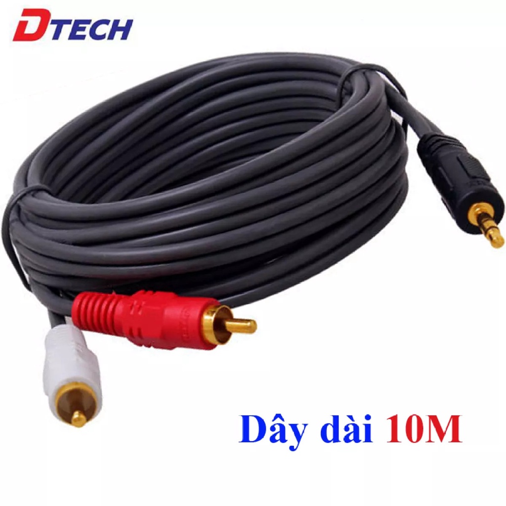 Cáp Audio 3.5mm ra 2 đầu hoa sen dài 10m DTech DT6214