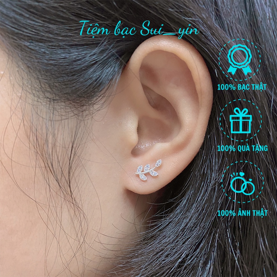 Bông tai bạc nữ Sui Yin HT036 hình lá đính đá, khuyên tai bạc thiết kế đơn giản, trẻ trung, cao cấp