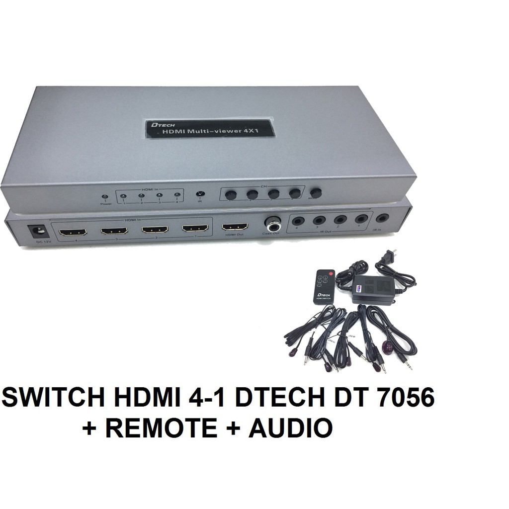Bộ chia HDMI 4 ra 1 Dtech DT 7056 + remote, full HD