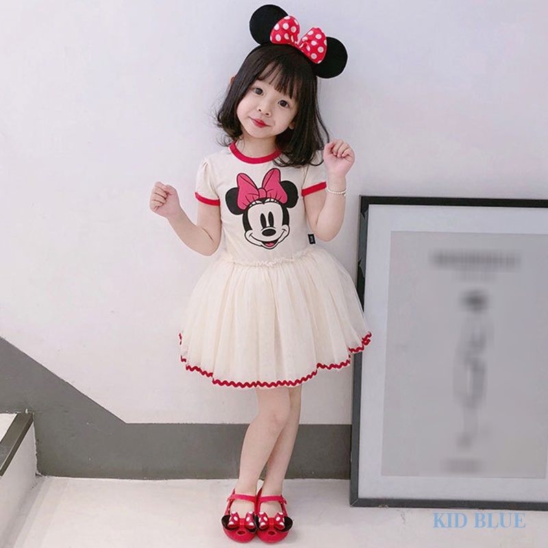 Đầm Công Chúa Tay Ngắn Phối Lưới Họa Tiết Cầu Vồng Hoạt Hình Phong Cách Phương Tây Thời Trang Xuân Hè Cho Bé Gái